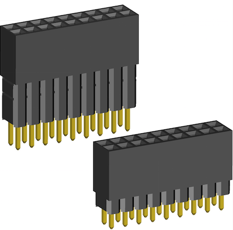 2.54mm Socket Double Rows 2Sides Contact Dual Body Elevated Straight Dip Type.